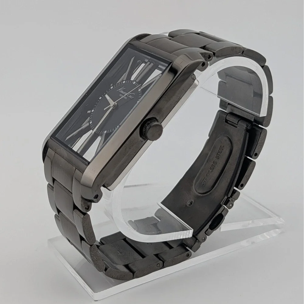 Kenneth Cole New York Transparency Dial Gunmetal Watch SS Oversized Box Links
